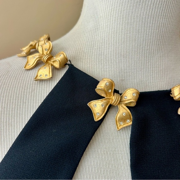 A.J. Bari Vintage Black Mini Dress Fit Flare Cage Cutout Gold Bow Detail 4 NWT - Picture 4 of 14